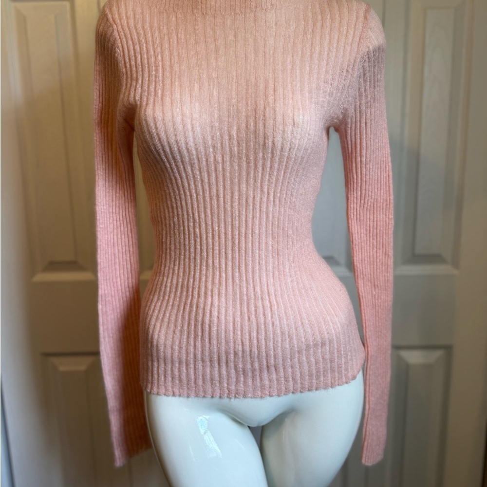 Rag and Bone Pink Ribbed Women Mohair Sweater size S/P Long Sleeve Lightweight - Picture 2 of 10
